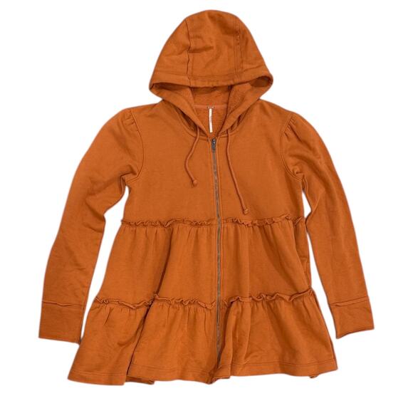 Free People Tiered Trapeze Zip Sweatshirt In Orange - Picture 8 of 8